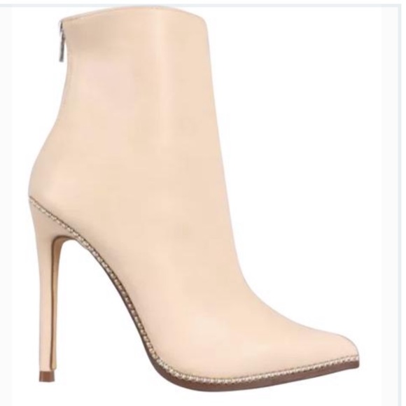 Nude Pointed toe Rhinestone lined ankle boots - Picture 3 of 4